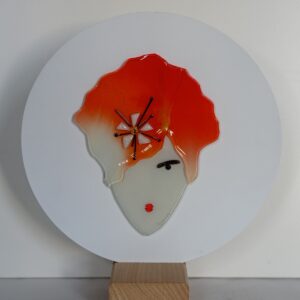 orange hair red lipstick glass picture frame