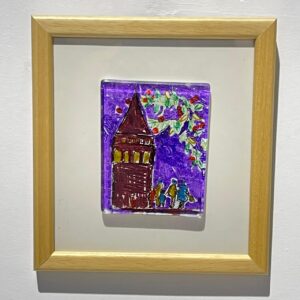 galata tower view glass painting wooden framed