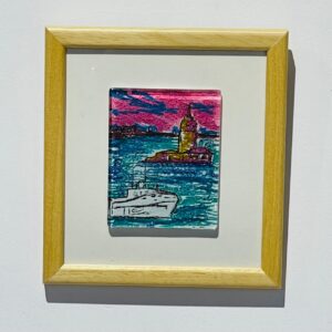 Maiden's Tower sea view glass painting wooden framed