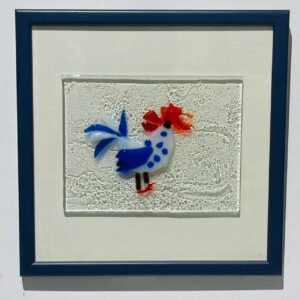 blue abstract rooster glass picture frame