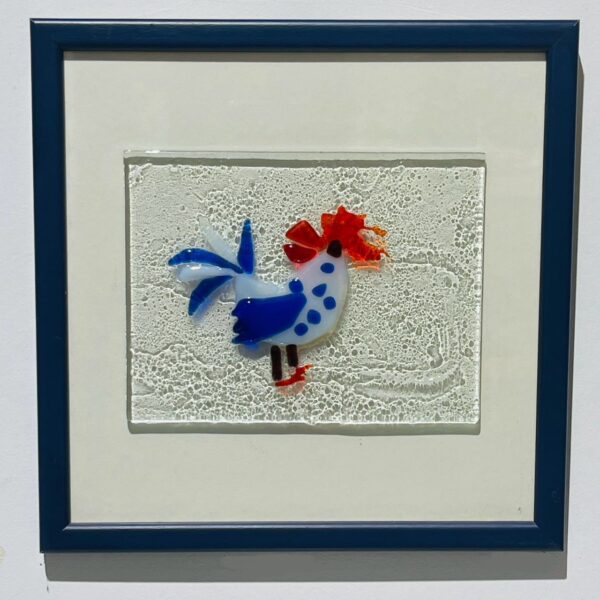blue abstract rooster glass picture frame