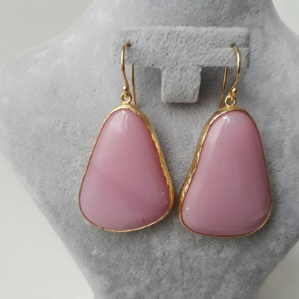 handmade pink glass fusion triangle earrings