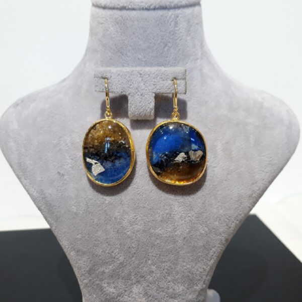 handmade blue earth circle glass fusion earrings