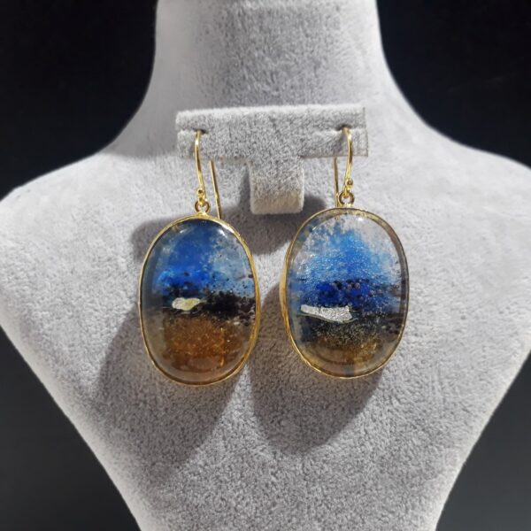 handmade blue earth circle glass fusion earrings