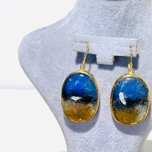 handmade blue earth circle glass fusion earrings