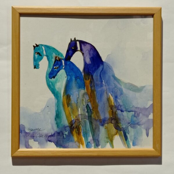blue purple brotherhood of horses watercolor frame