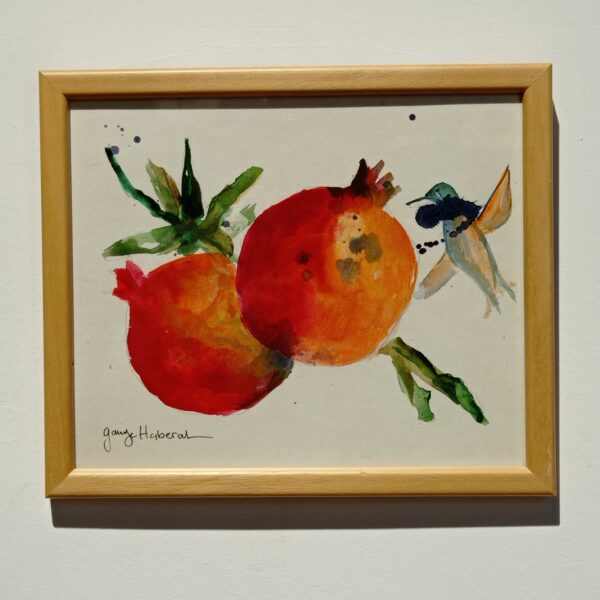 double pomegranate and bird red watercolor frame