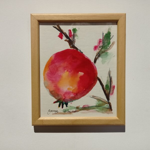 Pomegranate red watercolor frame on branch