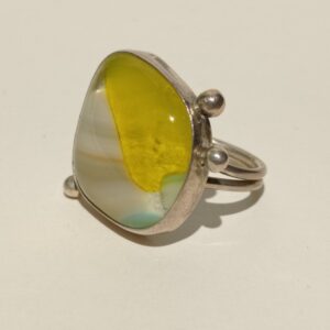 yellow white colored glass fusion handmade ring