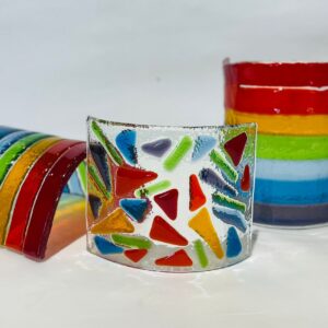 oval evil-eyed colorful glass fusion handmade candle holder
