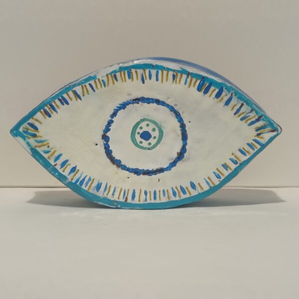 white blue evil eye handmade ceramic