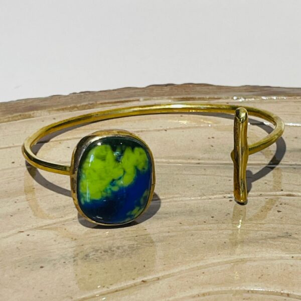 blue green earth glass fusion handmade bracelet