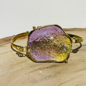 purple yellow world abstract glass fusion handmade bracelet