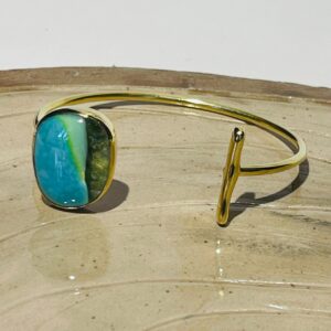 blue green earth glass fusion handmade bracelet