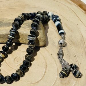 brown patterned glass fusion handmade rosary