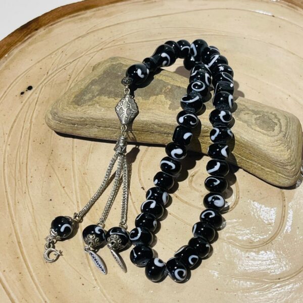 black patterned glass fusion handmade rosary