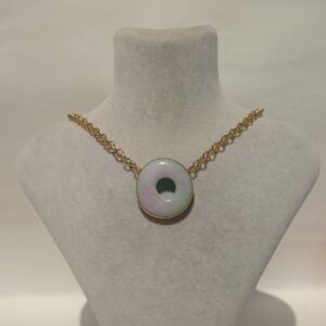 green pink circular symbol glass fusion necklace
