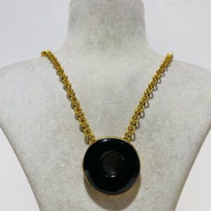 black circular symbol glass fusion necklace