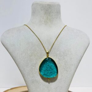 turquoise blue abstract glass fusion handmade necklace