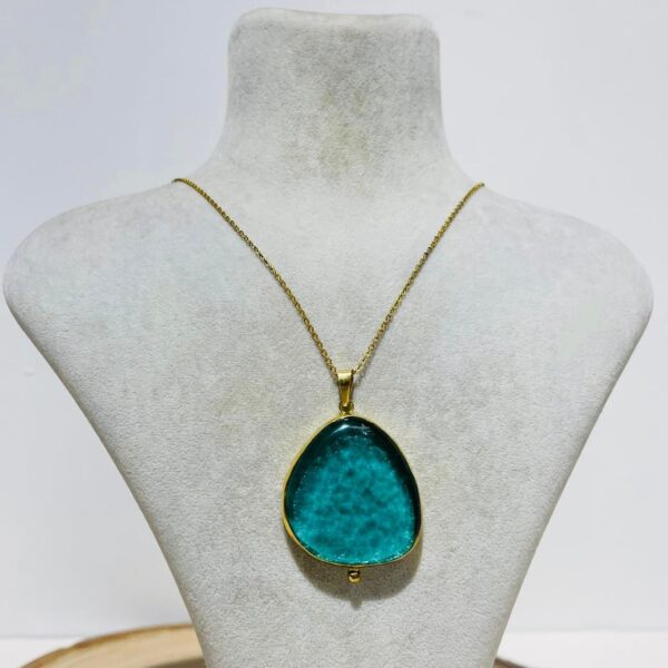 turquoise blue abstract glass fusion handmade necklace