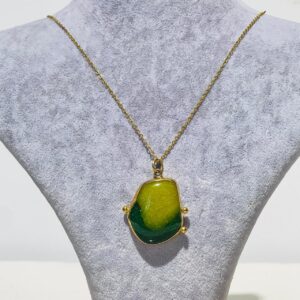 Dark Light Green Glass Fusion Handmade Necklace Made of Opaque Glass