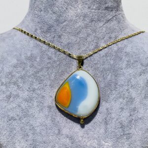 Handmade Opaque Multicolored blue orange white Glass Fusion Necklace