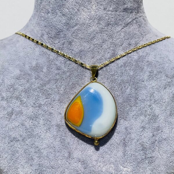 Handmade Opaque Multicolored blue orange white Glass Fusion Necklace