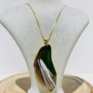 Handmade Abstract Amorphous Special Design Glass Fusion green yellow Necklace