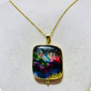 handmade fusion glass colorful square necklace