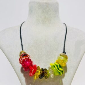 fusion glass rainbow necklace with colorful charms