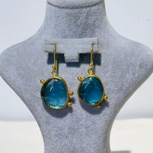 blue three dove handmade glass fusion earrings