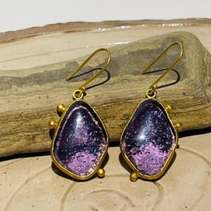 Purple three dove handmade glass fusion earrings