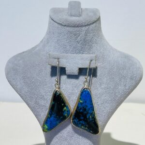 blue black handmade abstract glass fusion earrings