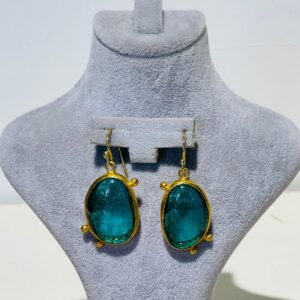 ocean blue handmade abstract glass fusion earrings