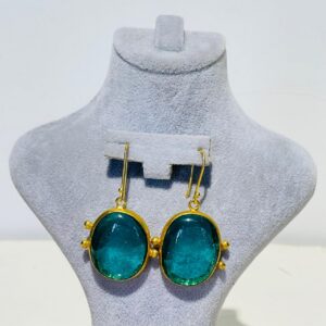 ocean blue handmade abstract glass fusion earrings