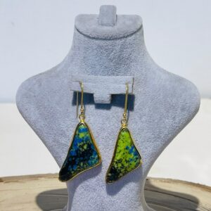 blue green rainforest handmade abstract glass fusion earrings