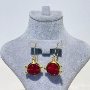 red pomegranate seed handmade abstract glass fusion earrings