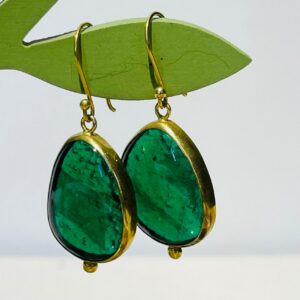 forest green handmade abstract glass fusion earrings