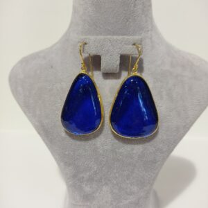 Deep ocean blue handmade abstract glass fusion earrings