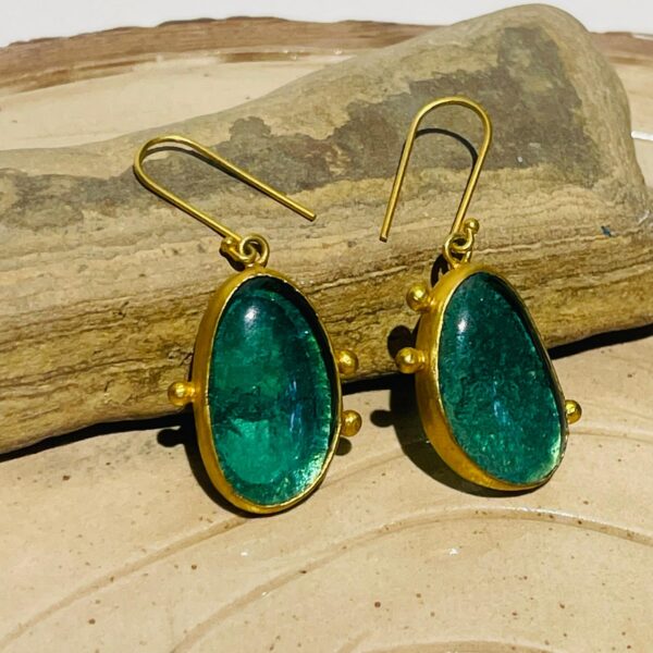 teal handmade abstract glass fusion earrings