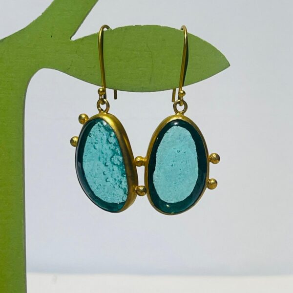 teal handmade abstract glass fusion earrings