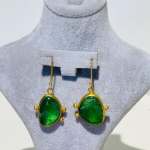 aqua green handmade abstract glass fusion earrings