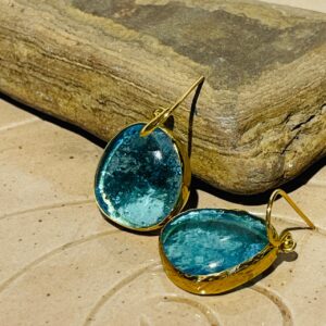 aqua blue handmade abstract glass fusion earrings
