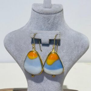orange blue white handmade abstract glass fusion earrings