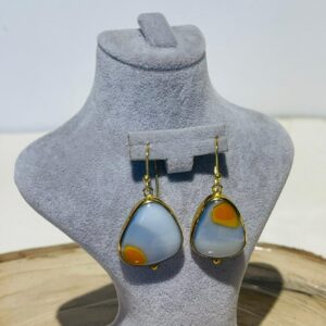 orange white handmade abstract glass fusion earrings