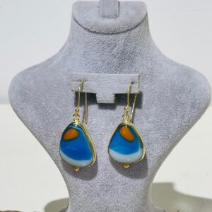 white blue orange Handmade Abstract Glass Fusion Earrings