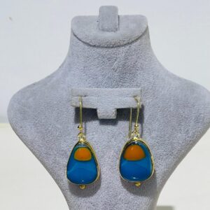 blue orange Handmade Abstract Glass Fusion Earrings