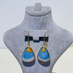 blue orange white Handmade Abstract Glass Fusion Earrings