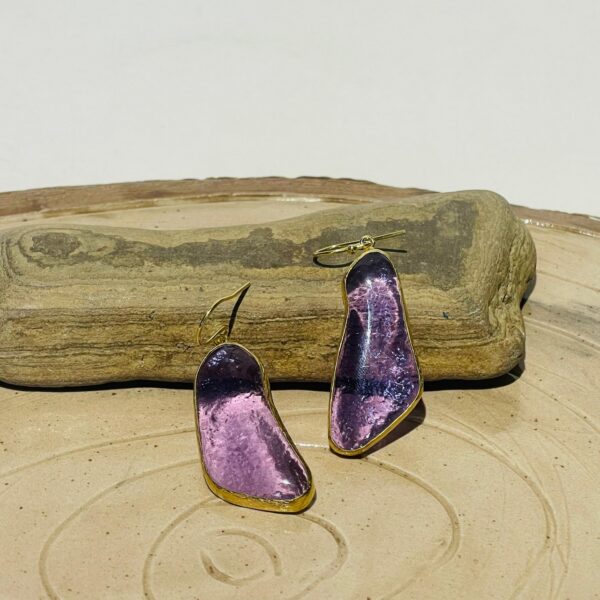 Purple Handmade Abstract Glass Fusion Earrings