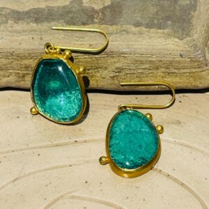 Turquoise Handmade Abstract Glass Fusion Earrings